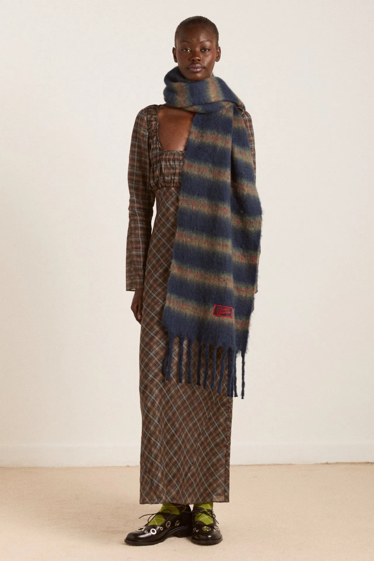 brushed oversized scarf - navy stripe sold by Damson Madder product image thumbnail 3