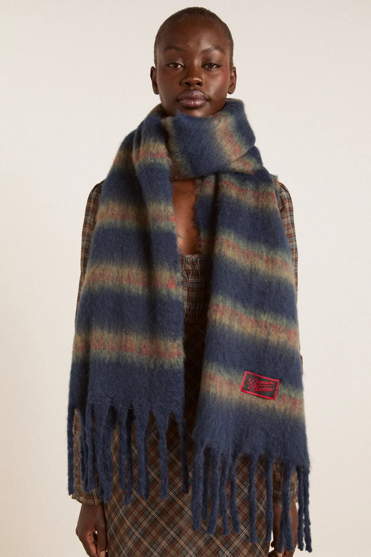 brushed oversized scarf - navy stripe sold by Damson Madder