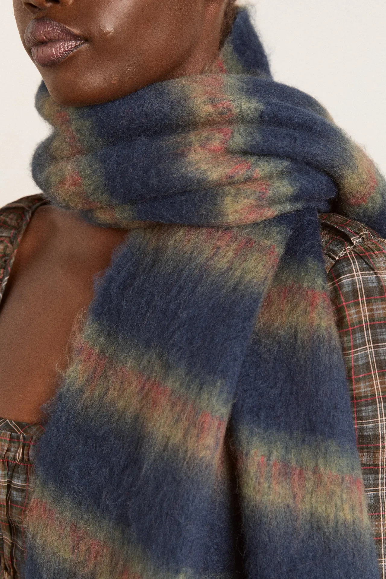 brushed oversized scarf - navy stripe sold by Damson Madder product image thumbnail 2
