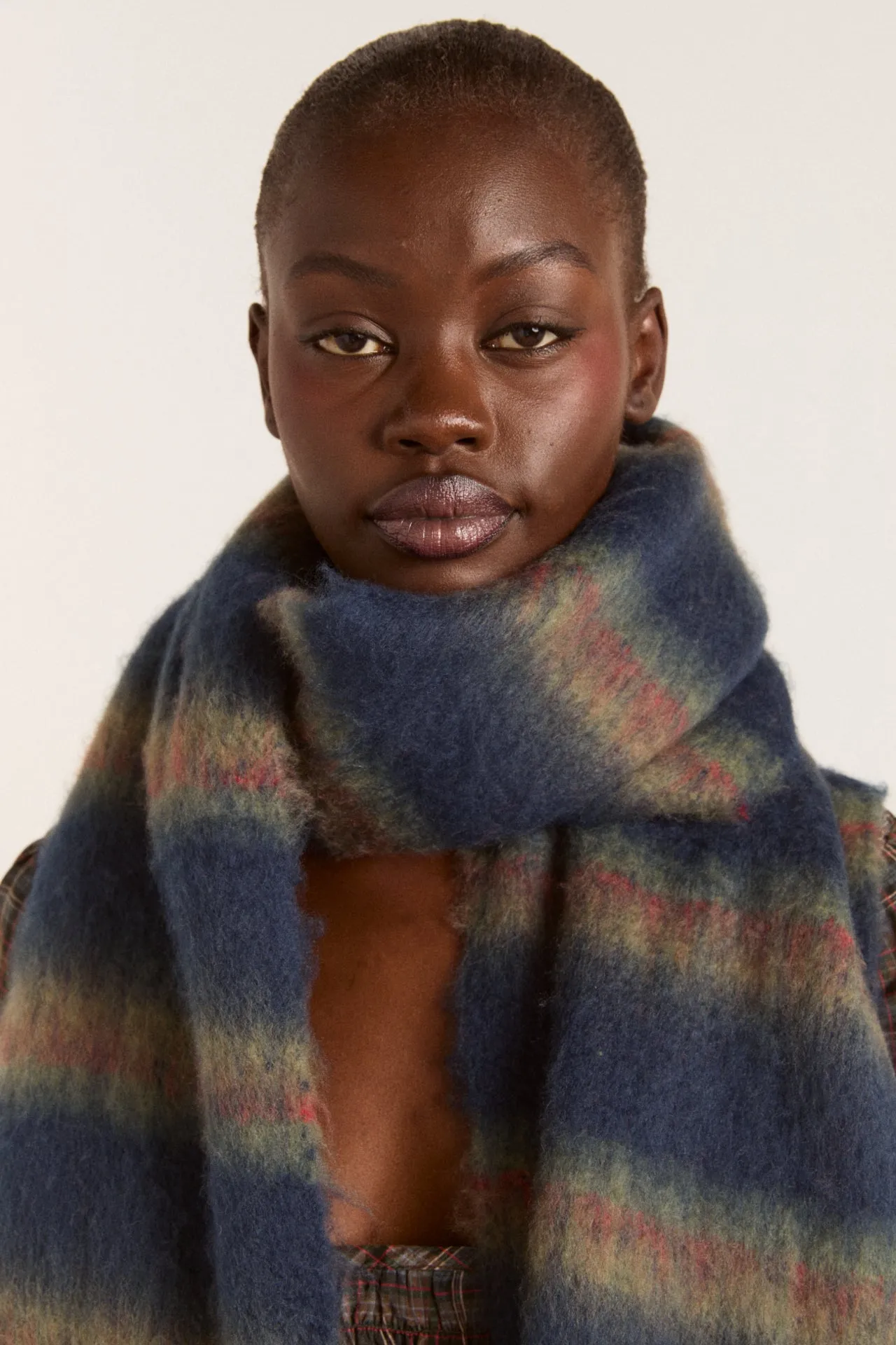 brushed oversized scarf - navy stripe sold by Damson Madder product image thumbnail 4