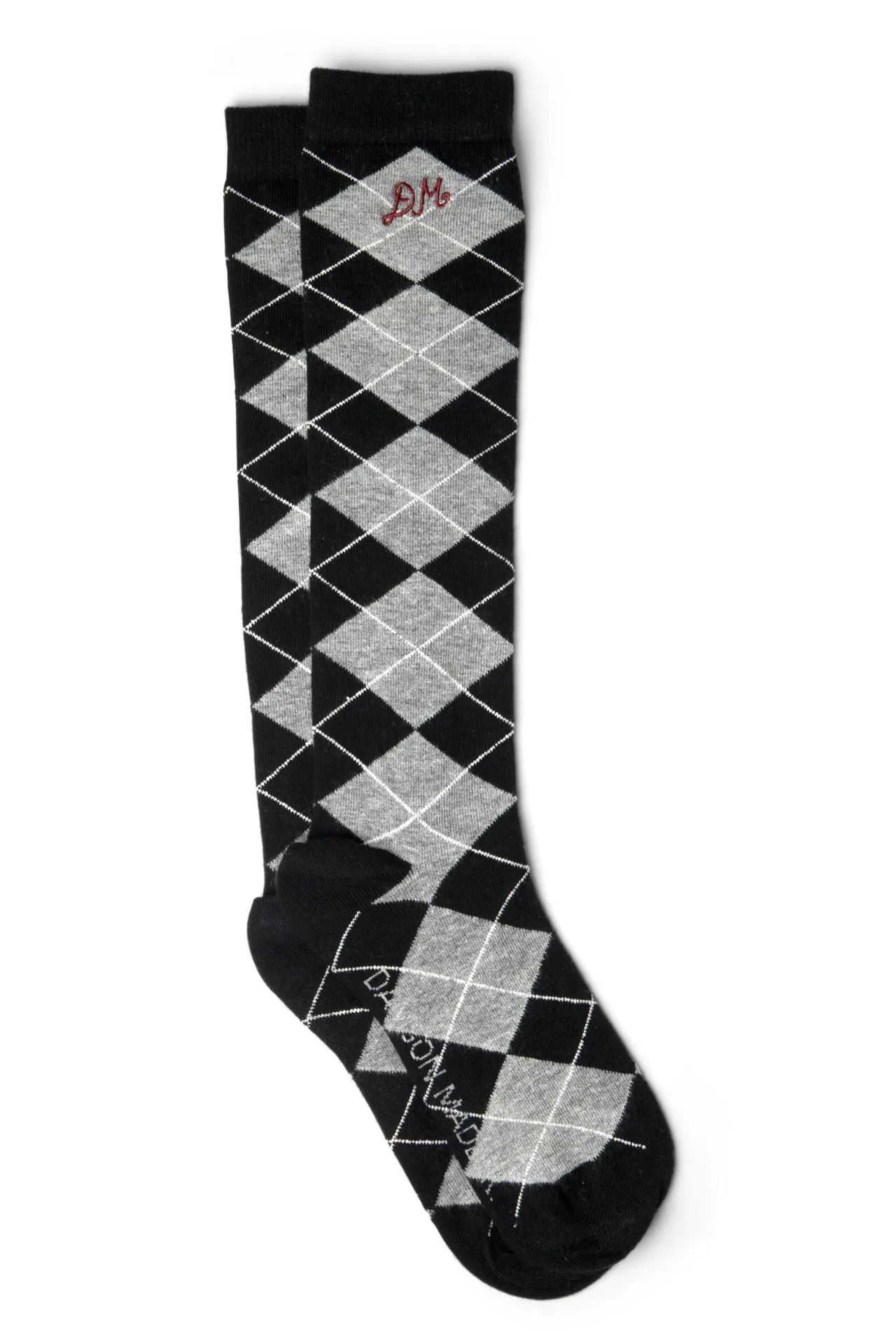 knee length argyle socks- grey and black sold by Damson Madder