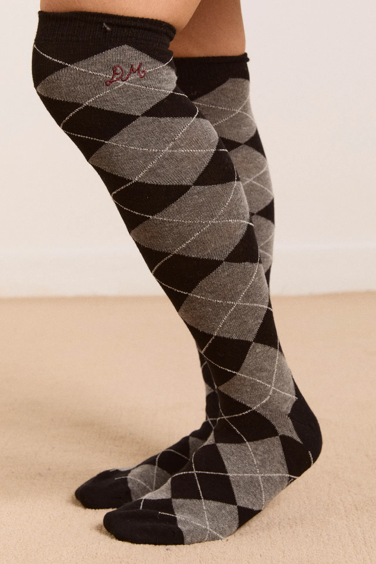 knee length argyle socks- grey and black sold by Damson Madder product image thumbnail 3