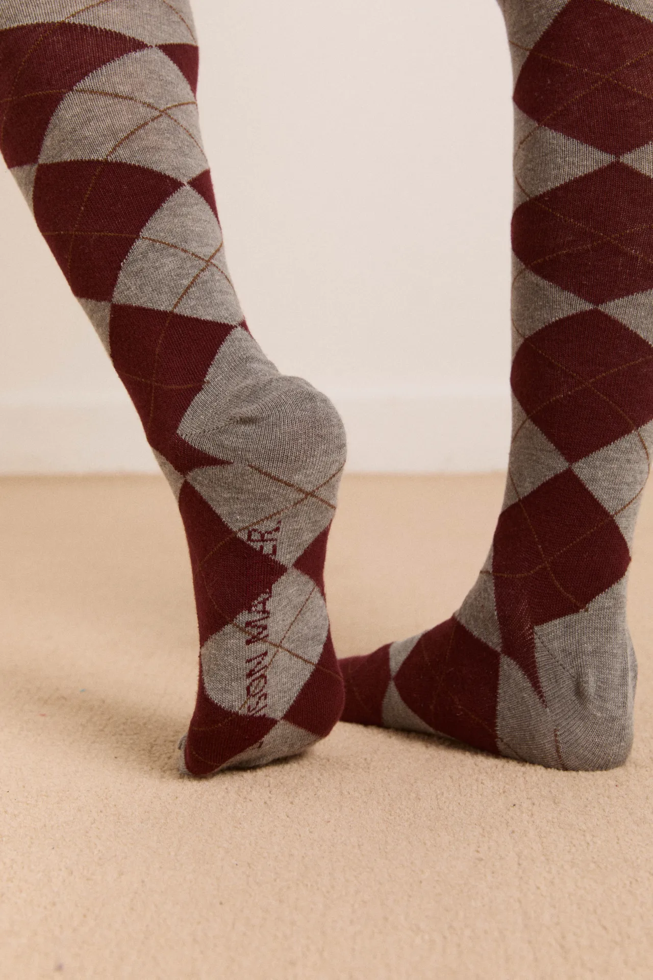 knee length argyle socks- grey and choc sold by Damson Madder product image thumbnail 2