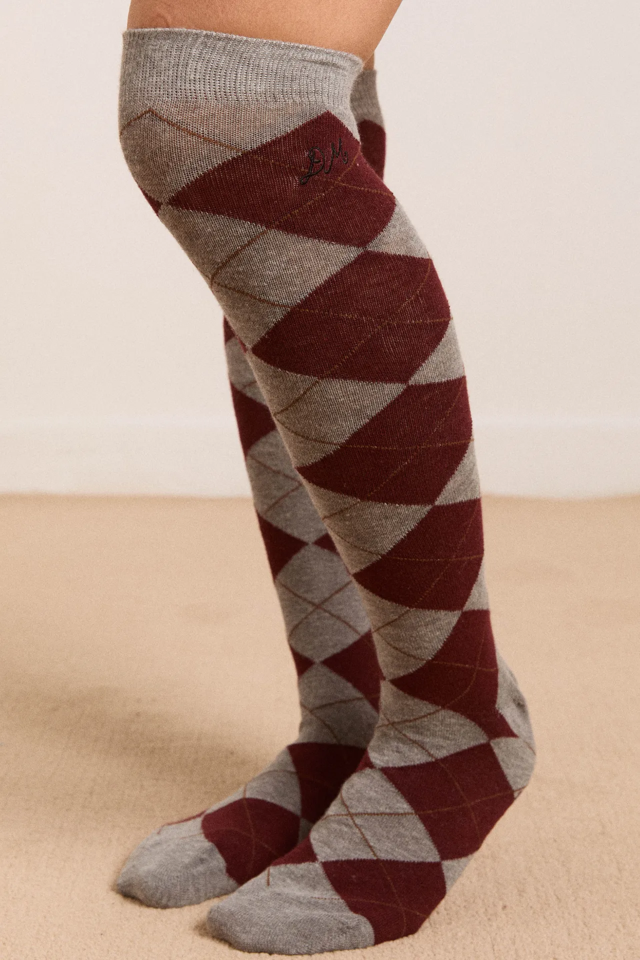 knee length argyle socks- grey and choc sold by Damson Madder product image thumbnail 3