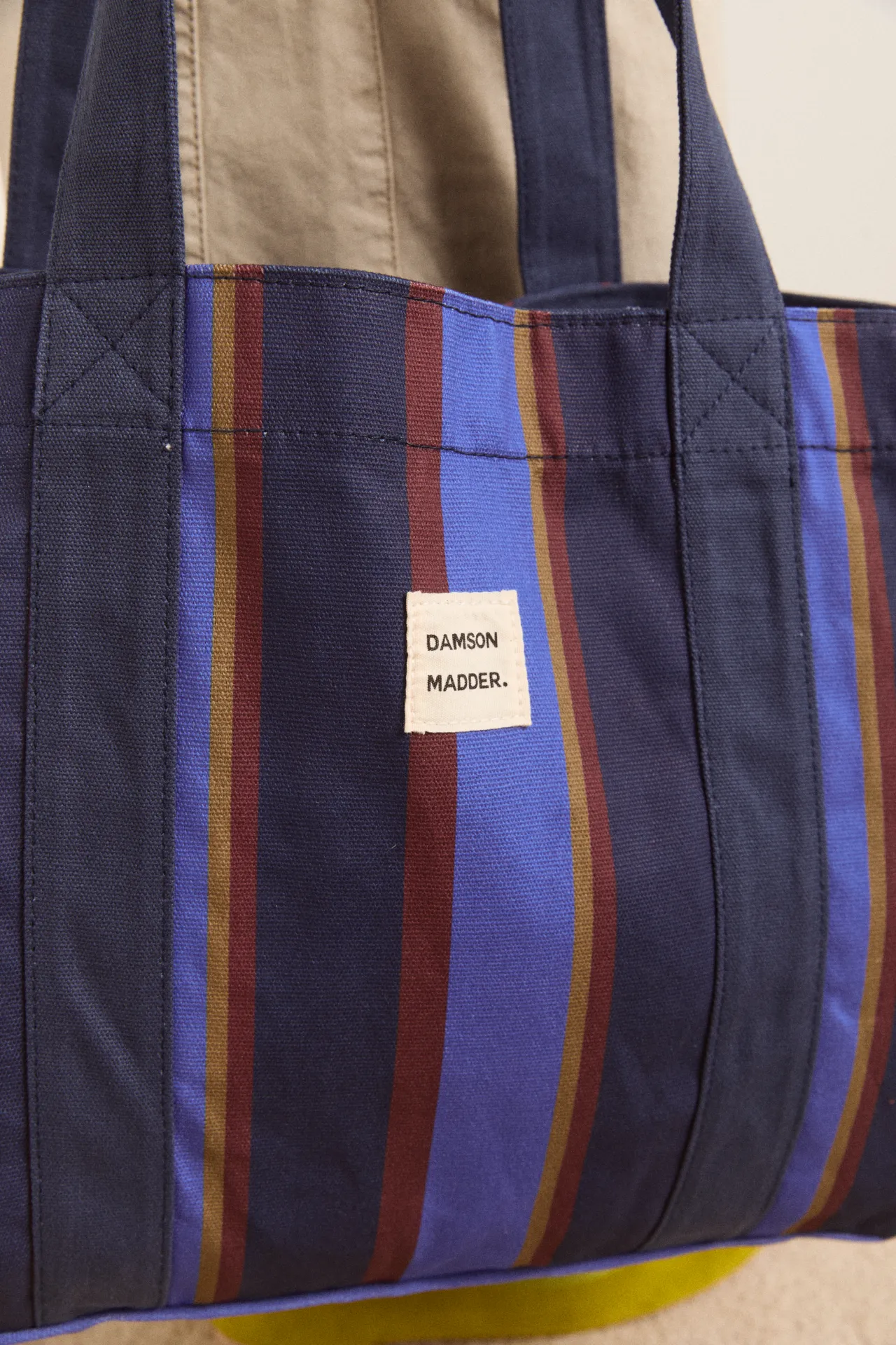 large canvas tote - navy tan wide stripe sold by Damson Madder product image thumbnail 3