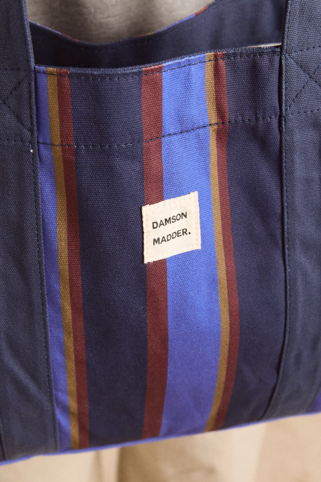 large canvas tote - navy tan wide stripe sold by Damson Madder product image thumbnail 4