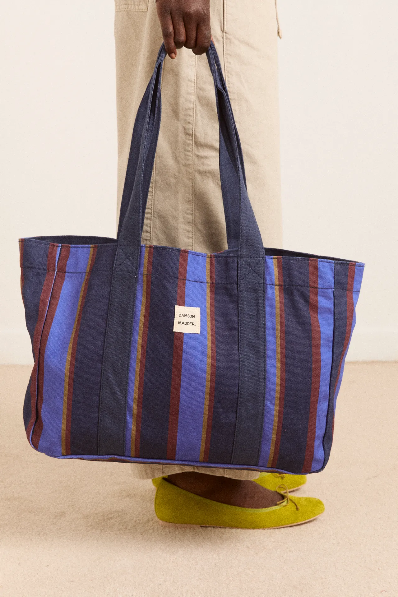 large canvas tote - navy tan wide stripe sold by Damson Madder product image thumbnail 2