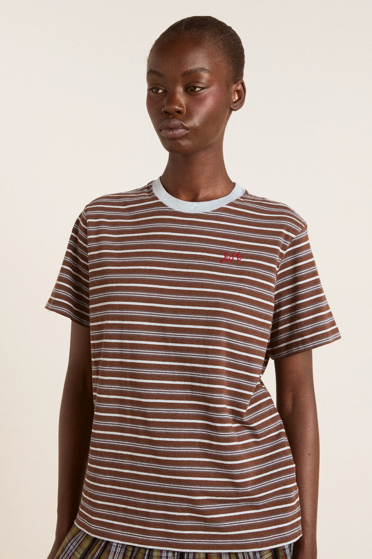 ariel relaxed ss tee - brown/blue stripe sold by Damson Madder product image thumbnail 4