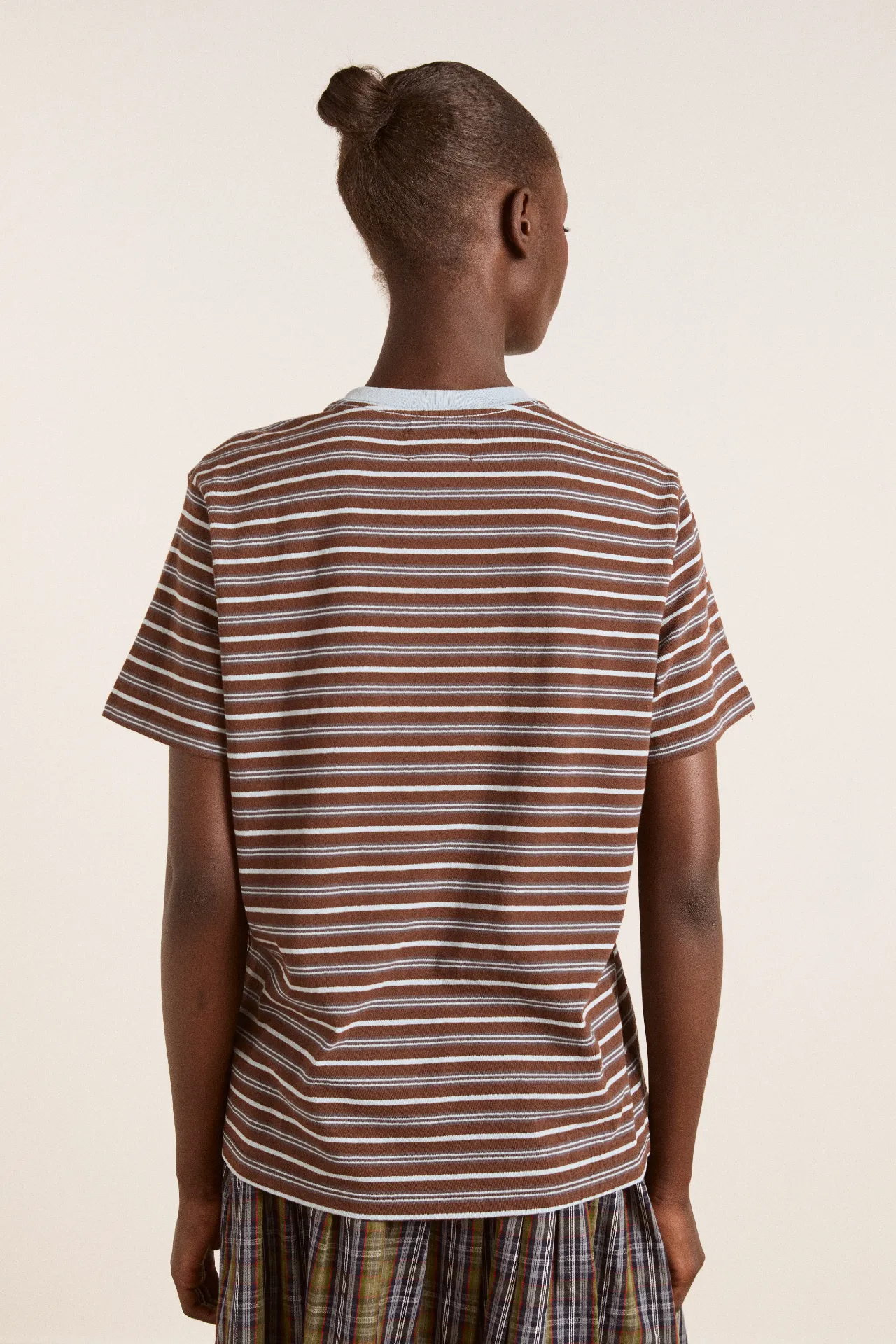 ariel relaxed ss tee - brown/blue stripe sold by Damson Madder product image thumbnail 5