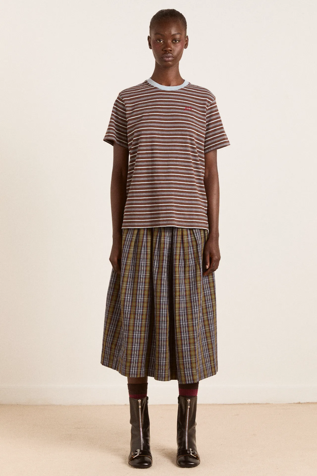 ariel relaxed ss tee - brown/blue stripe sold by Damson Madder product image thumbnail 2