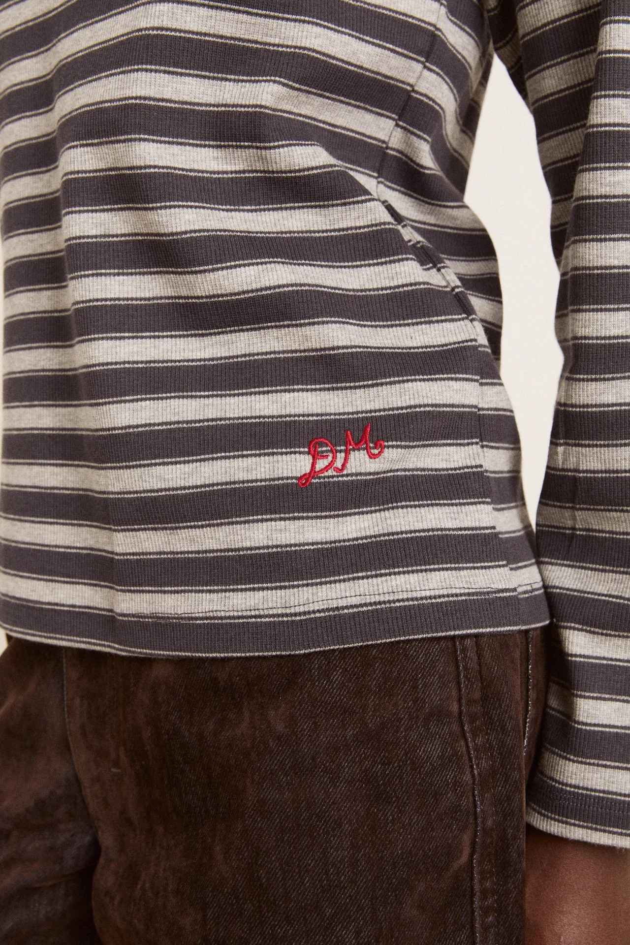lilah fitted ls tee - grey marl stripe sold by Damson Madder product image thumbnail 5