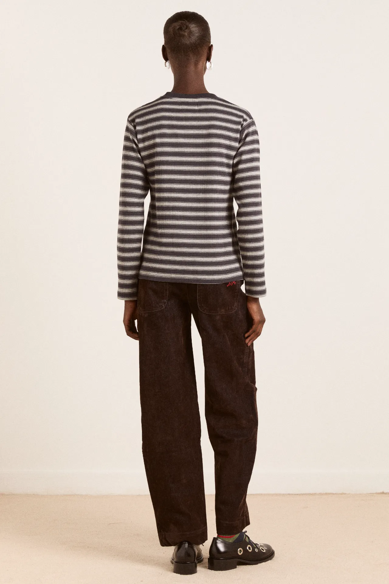 lilah fitted ls tee - grey marl stripe sold by Damson Madder product image thumbnail 4