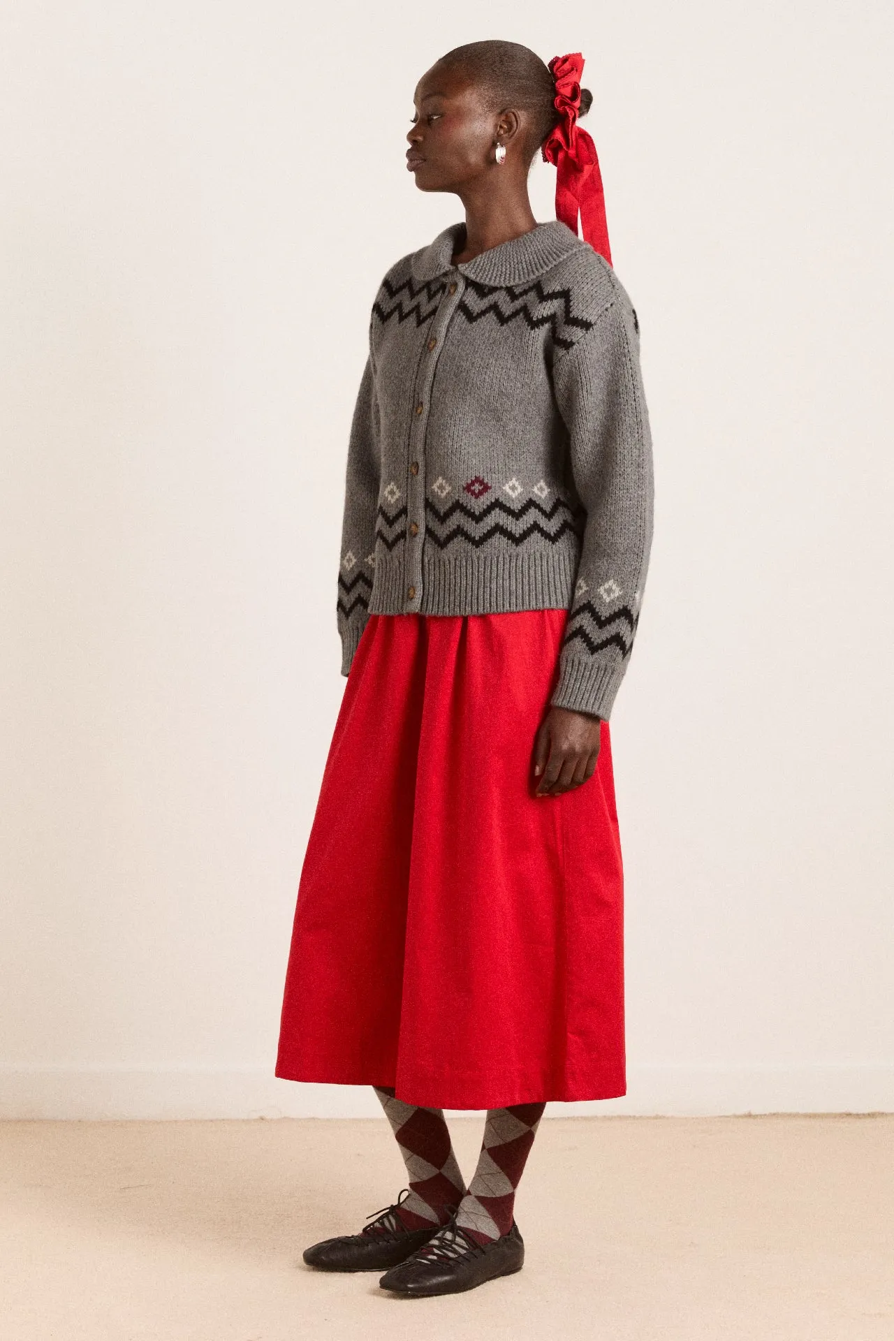 cecily collar lambswool cardigan - bunny intarsia sold by Damson Madder product image thumbnail 4