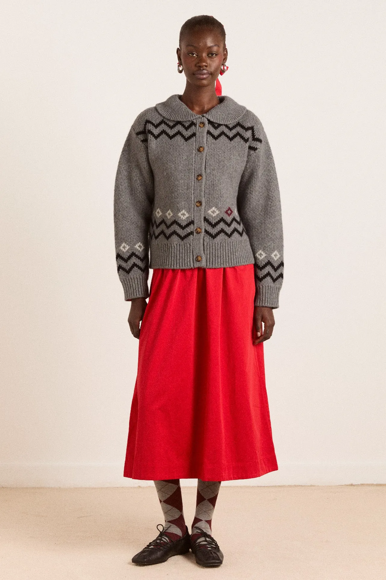 cecily collar lambswool cardigan - bunny intarsia sold by Damson Madder product image thumbnail 3