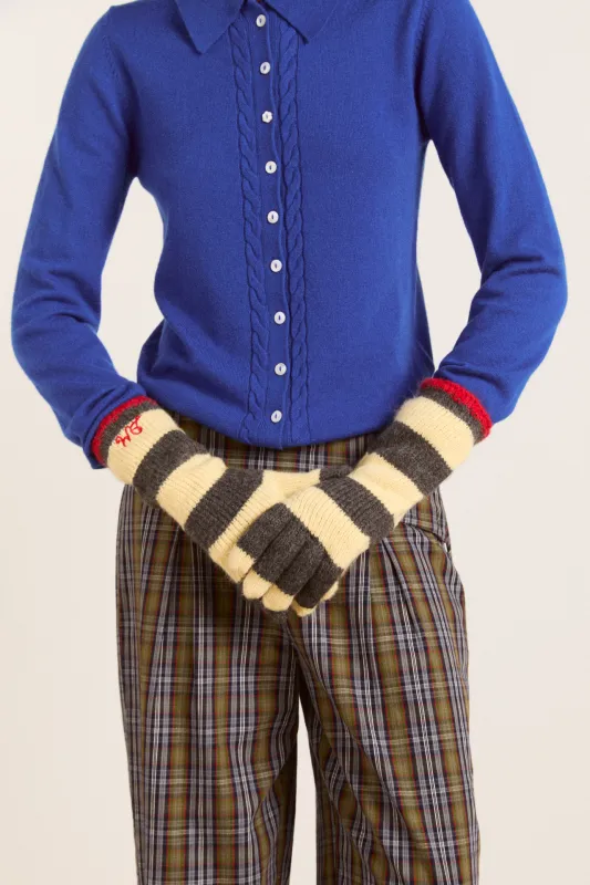 Long gloves - butter / charcoal stripe sold by Damson Madder
