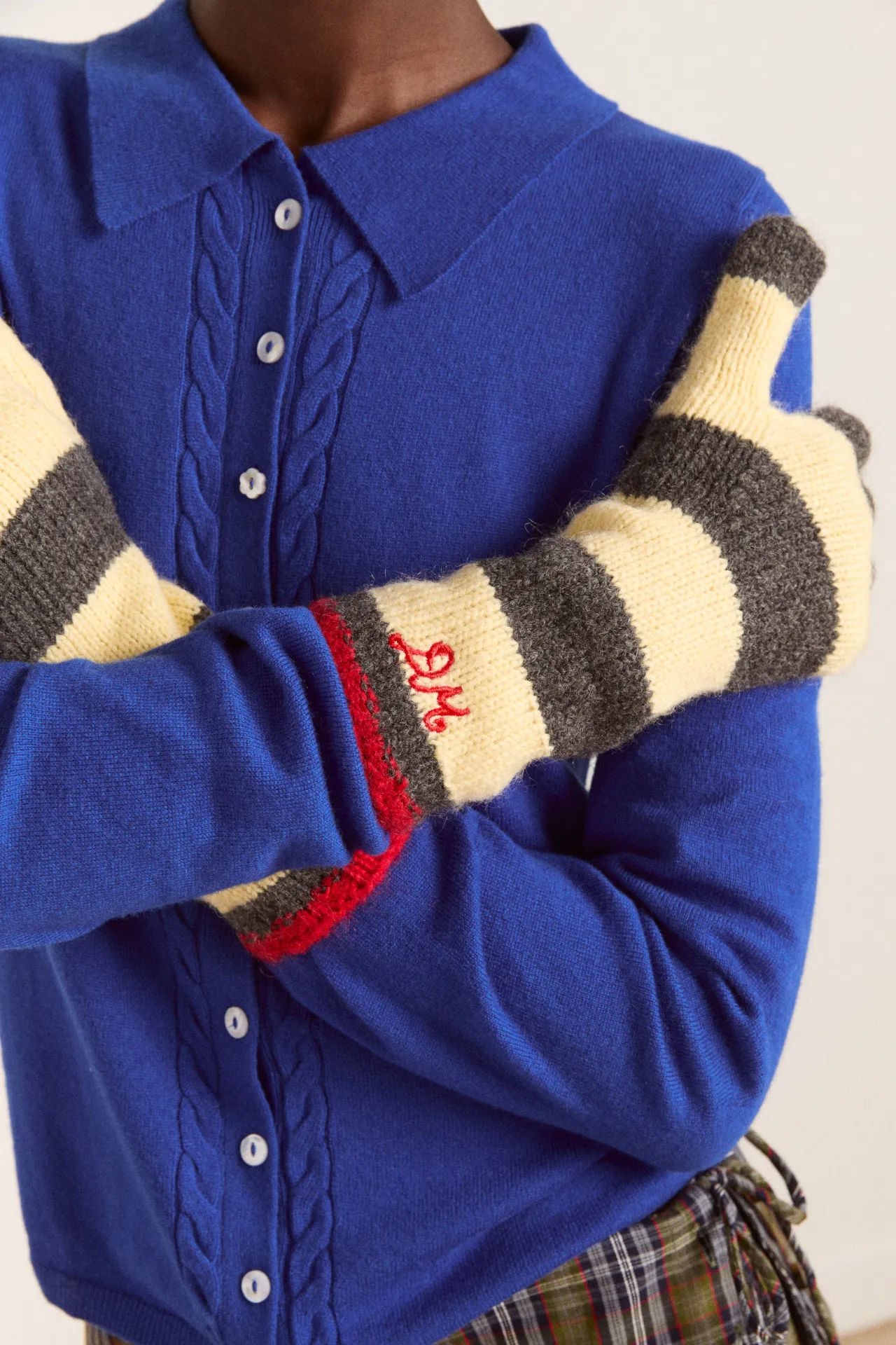 Long gloves - butter / charcoal stripe sold by Damson Madder product image thumbnail 5