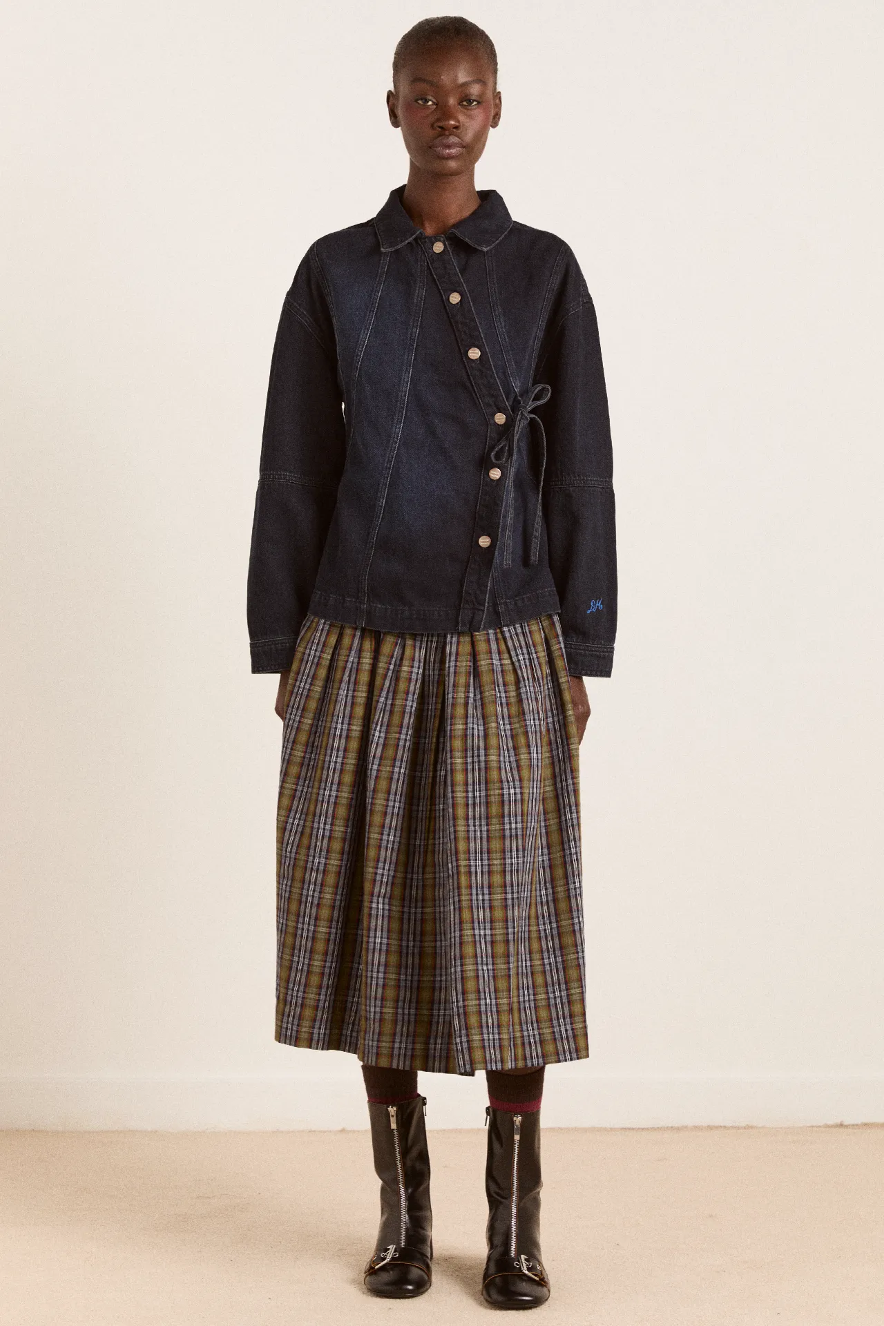 josie midi skirt - multi check sold by Damson Madder product image thumbnail 2