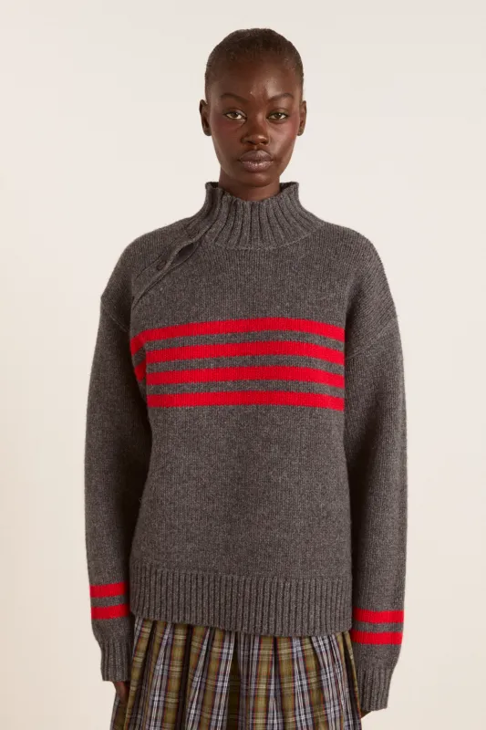tallulah high neck lambswool jumper - charcoal/red sold by Damson Madder