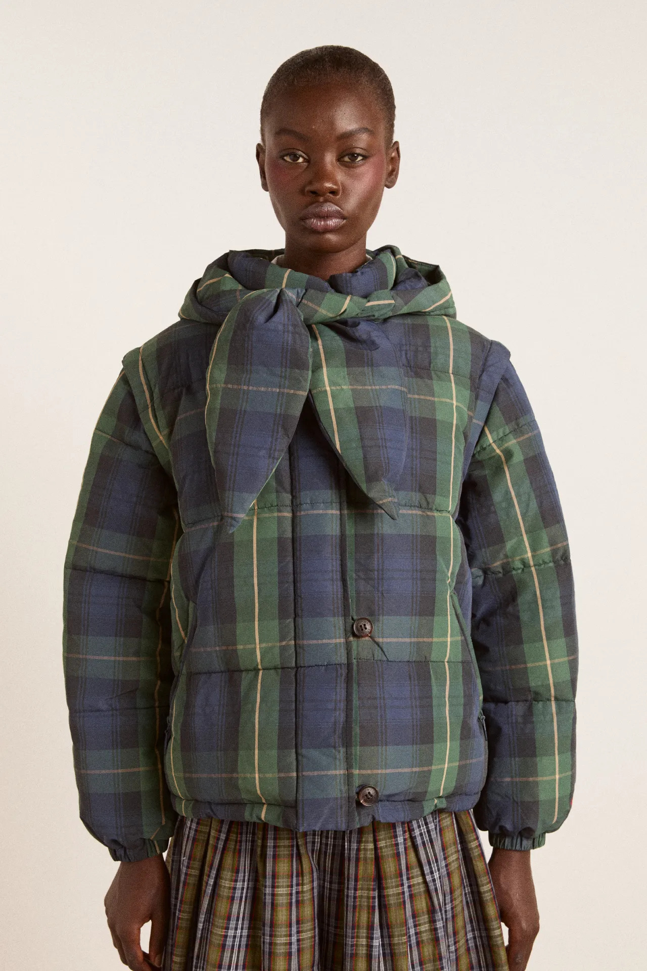 pearl hooded puffer - navy check | Parallel