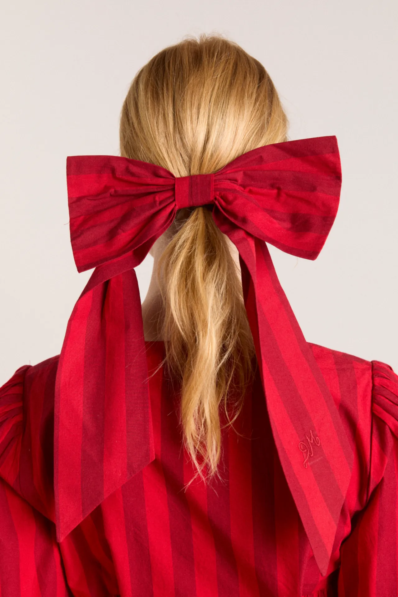 oversized bow clip - red / burg stripe sold by Damson Madder