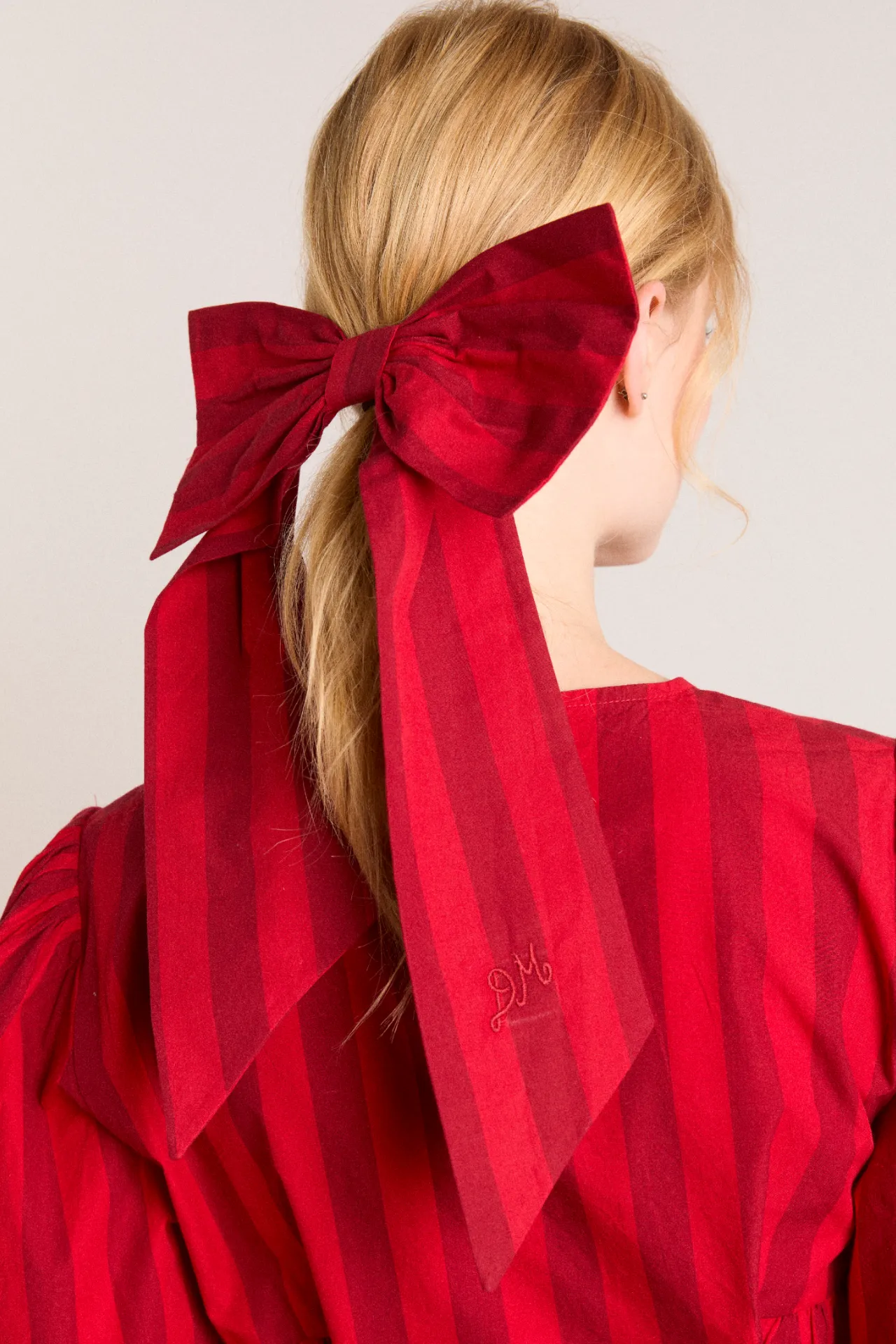 oversized bow clip - red / burg stripe sold by Damson Madder product image thumbnail 3