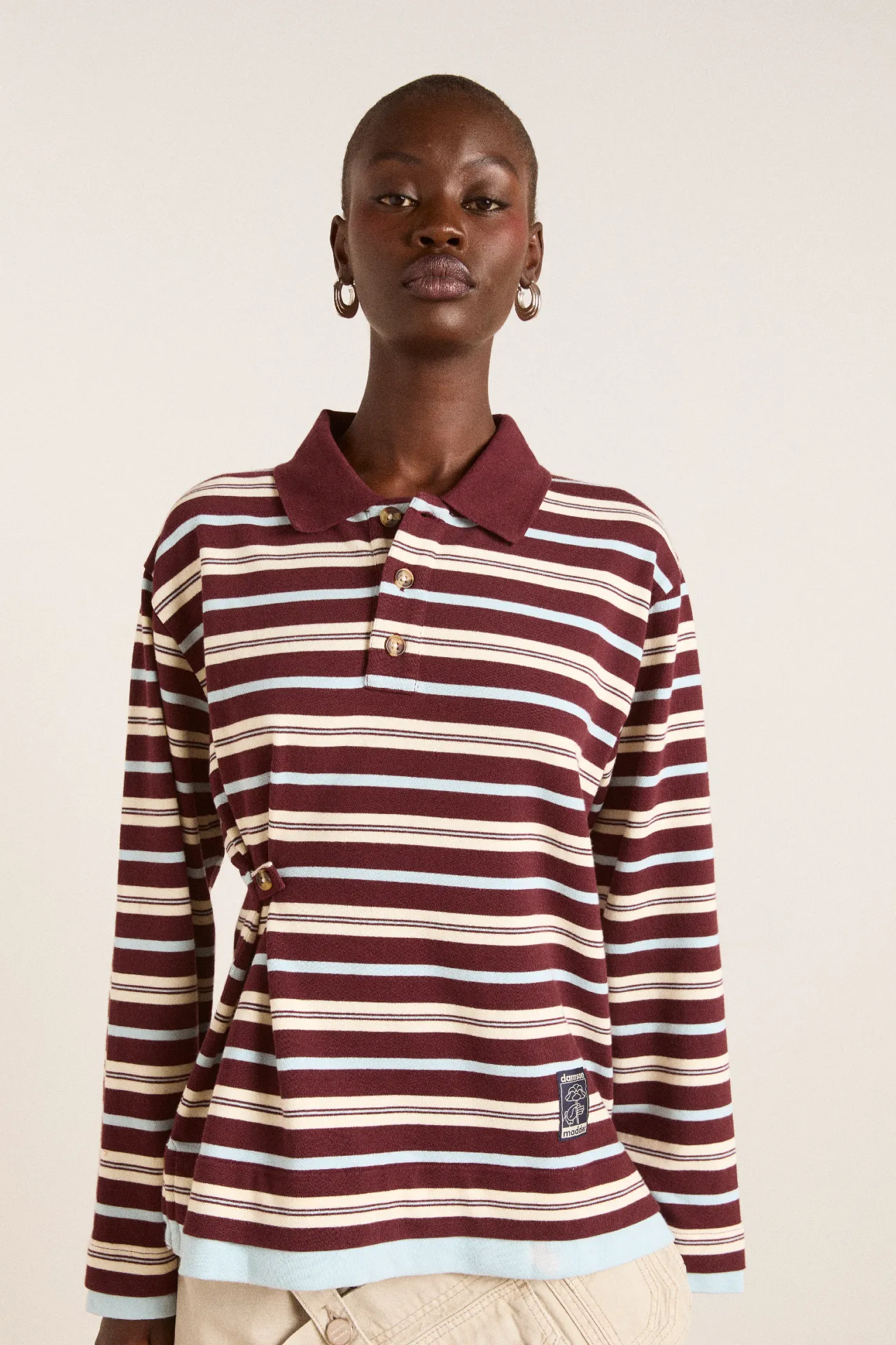 noah cinch layered rugby - choc stripe sold by Damson Madder