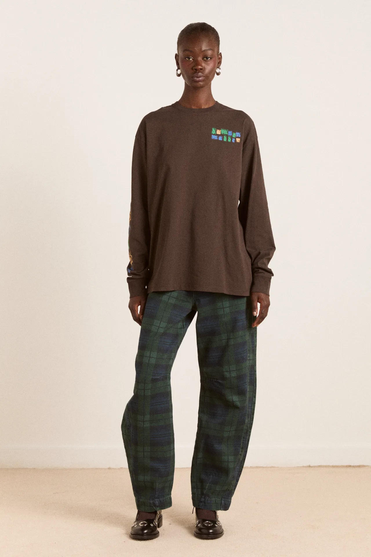 patchwork quilt ls tee - coffee bean sold by Damson Madder product image thumbnail 3