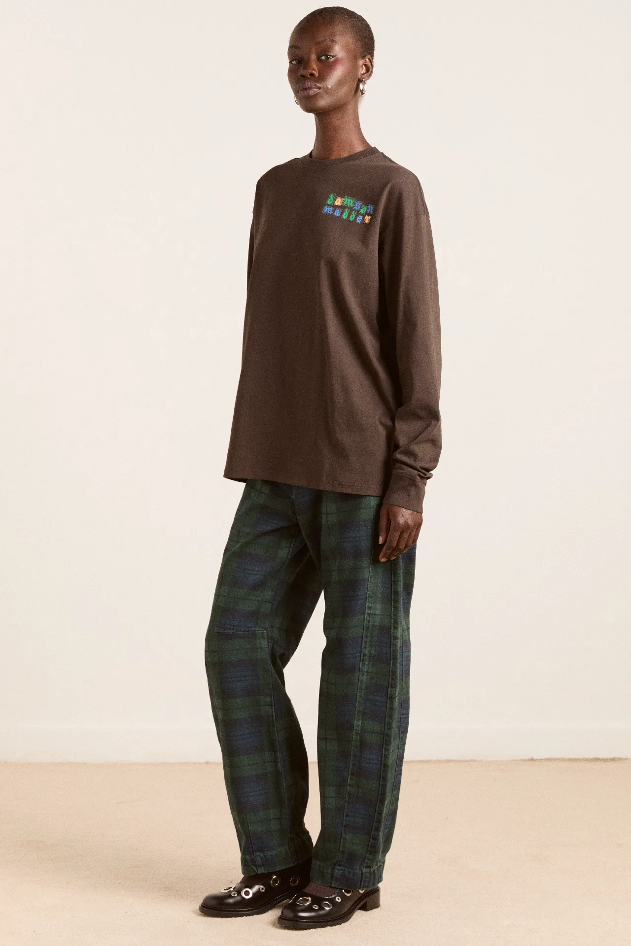 patchwork quilt ls tee - coffee bean sold by Damson Madder product image thumbnail 4