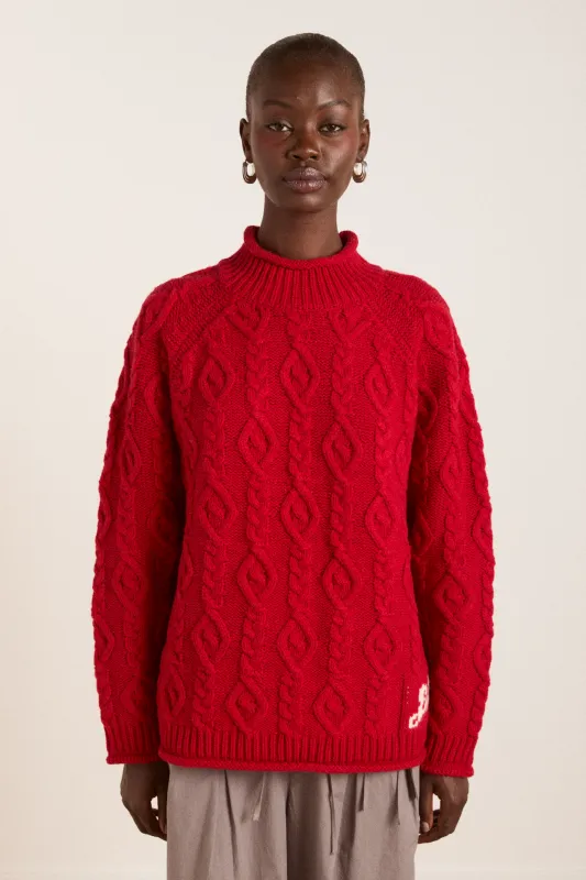 ffion cable stitch wool jumper - red sold by Damson Madder