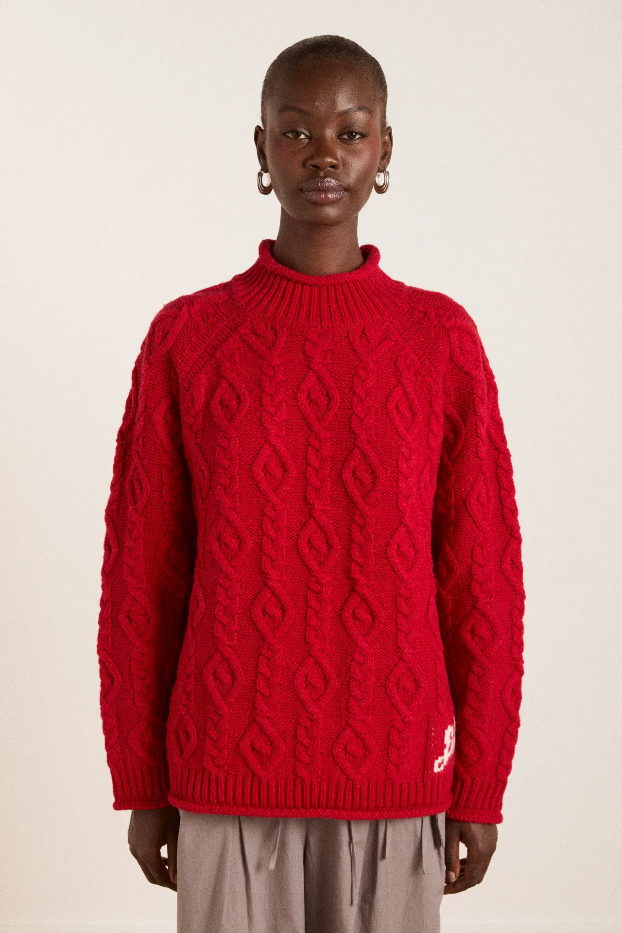 ffion cable stitch wool jumper - red sold by Damson Madder