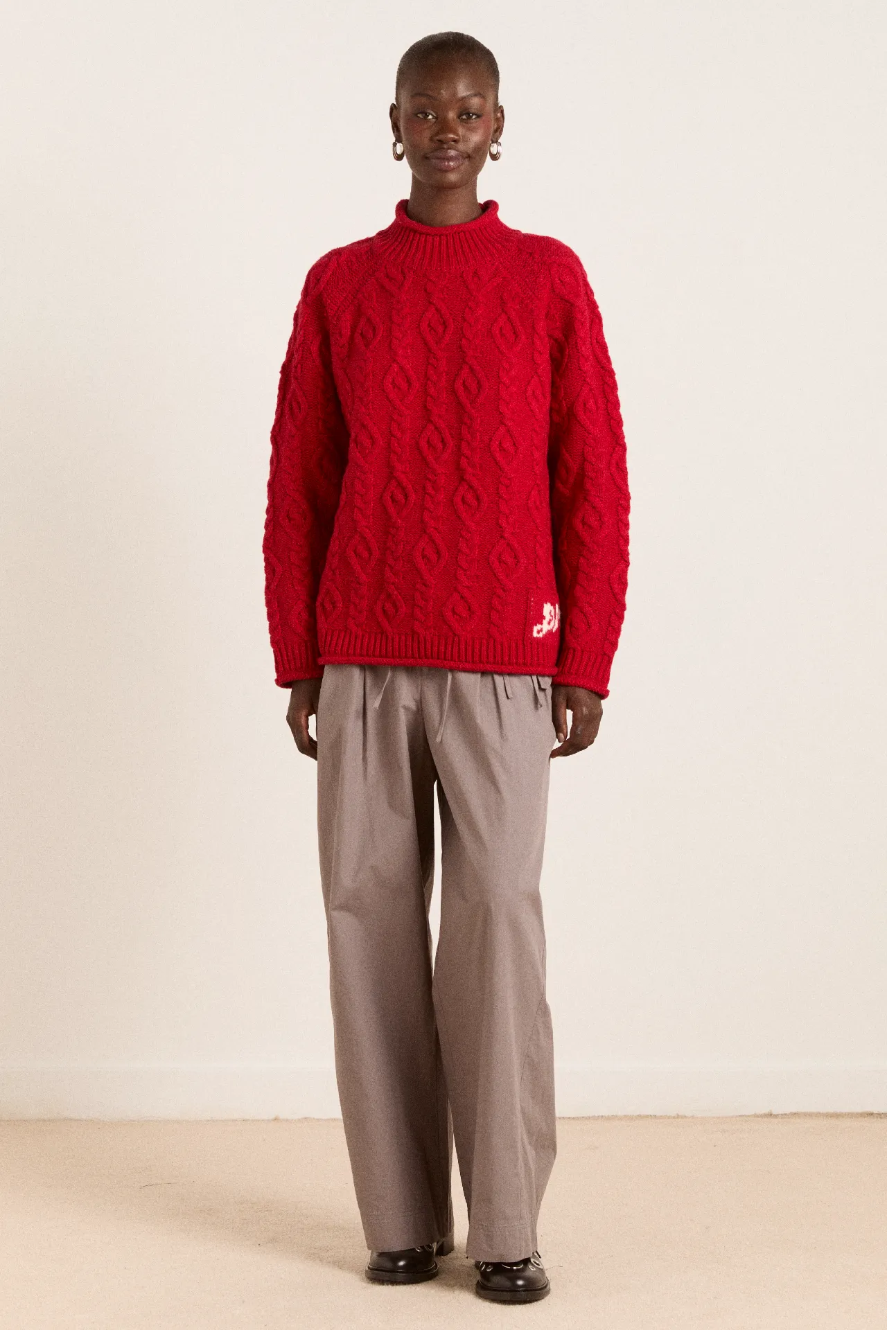 ffion cable stitch wool jumper - red sold by Damson Madder product image thumbnail 3