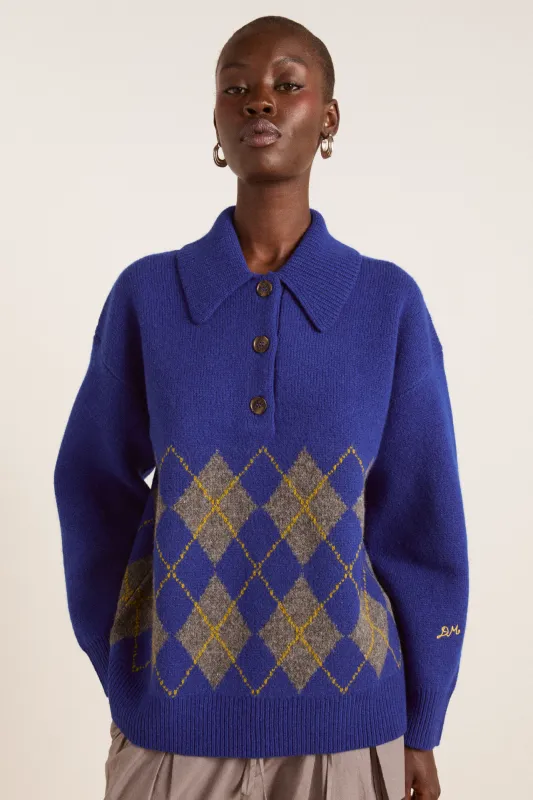 saskia slouchy lambswool rugby jumper -bold argyle sold by Damson Madder