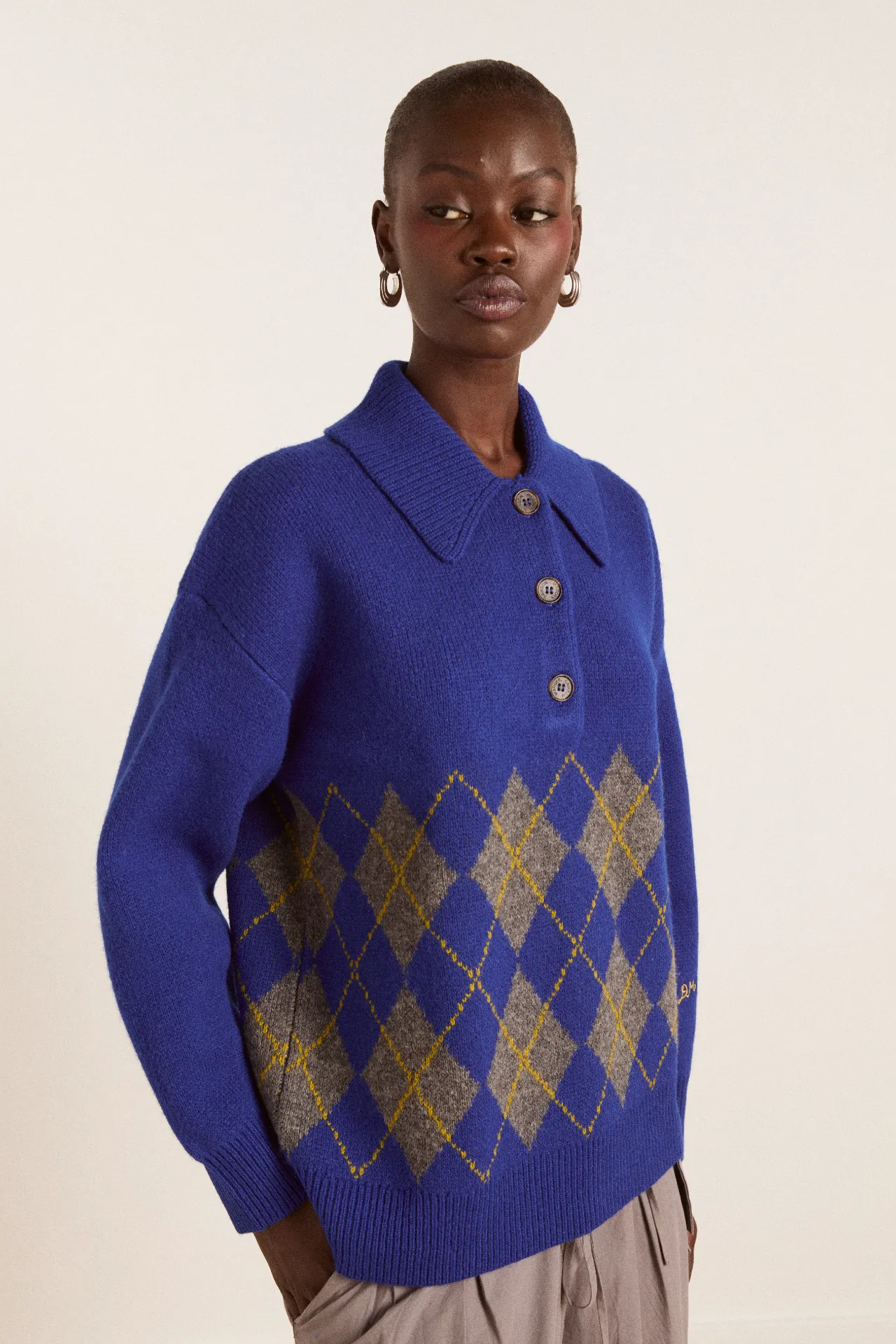 saskia slouchy lambswool rugby jumper -bold argyle sold by Damson Madder product image thumbnail 3