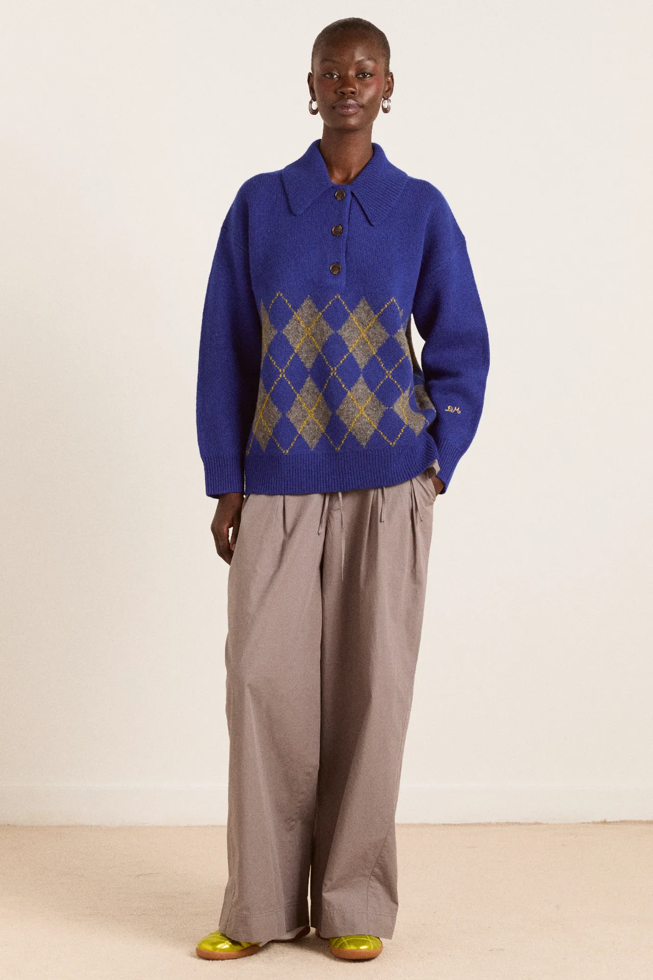 saskia slouchy lambswool rugby jumper -bold argyle sold by Damson Madder product image thumbnail 5