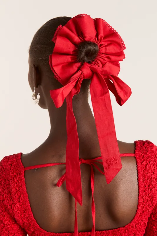 garter bun wrap - red cotton satin sold by Damson Madder