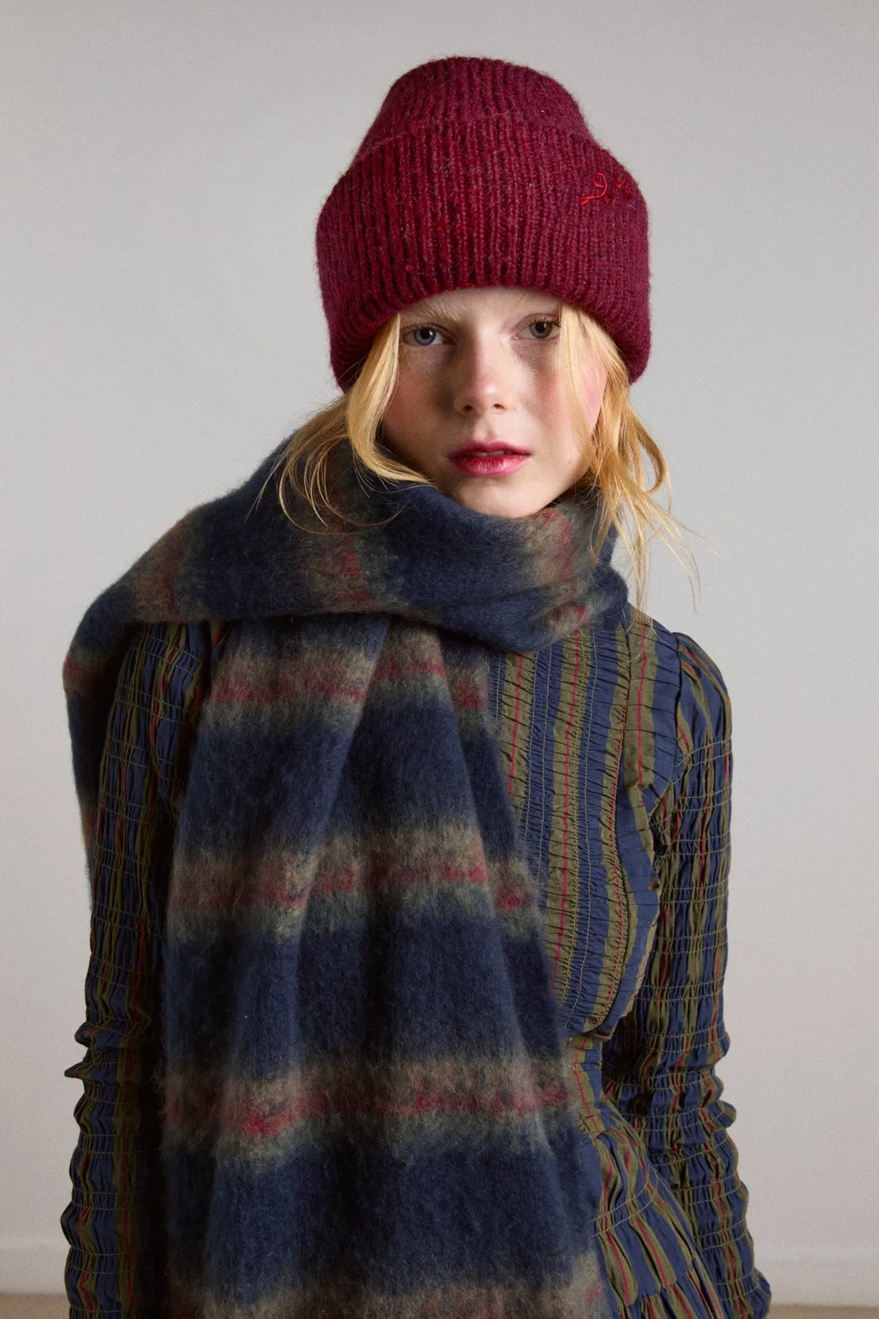 DM logo beanie - burgundy sold by Damson Madder