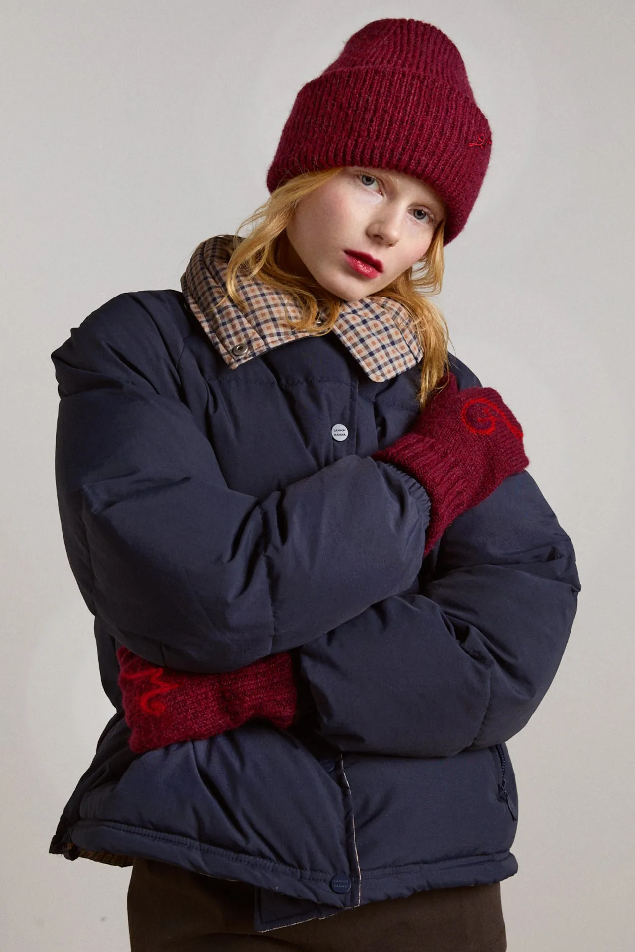 DM logo mittens - burgundy sold by Damson Madder product image thumbnail 2