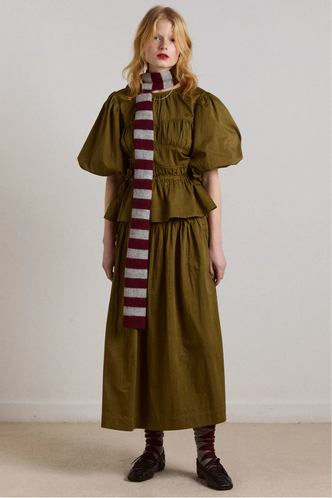 stripe skinny scarf - burg/grey sold by Damson Madder