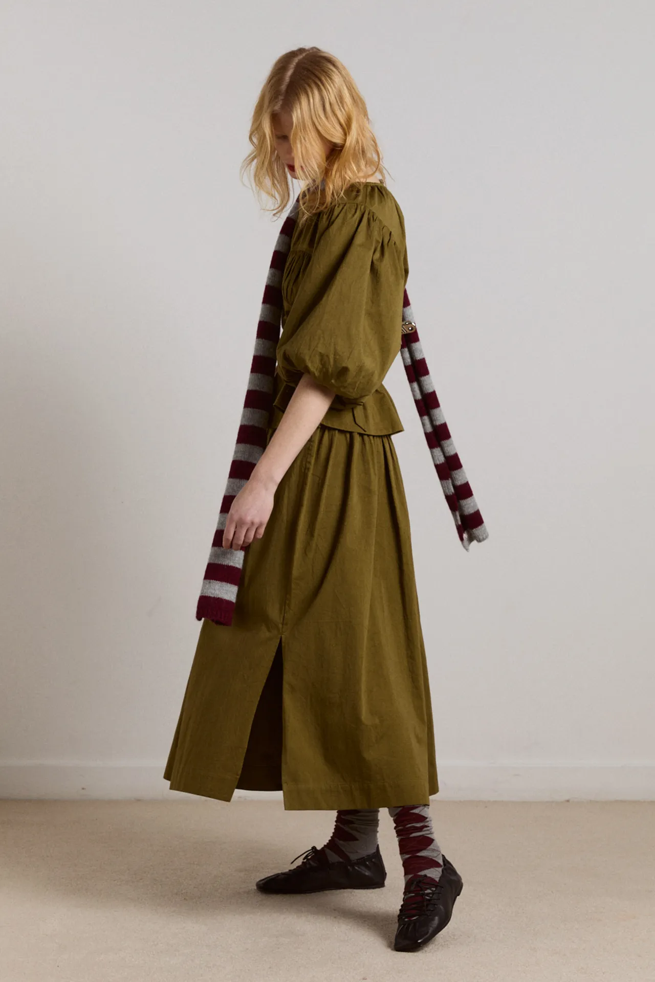 stripe skinny scarf - burg/grey sold by Damson Madder product image thumbnail 2