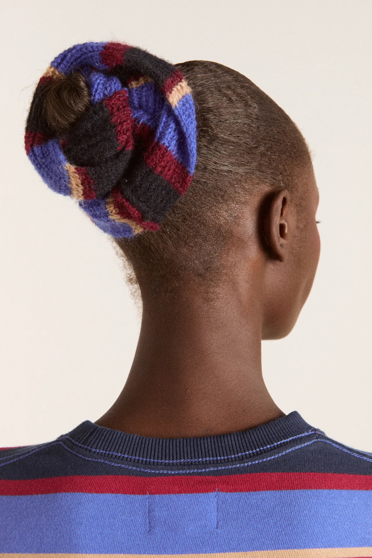 knitted scrunchie- burg/navy stripe sold by Damson Madder product image thumbnail 3