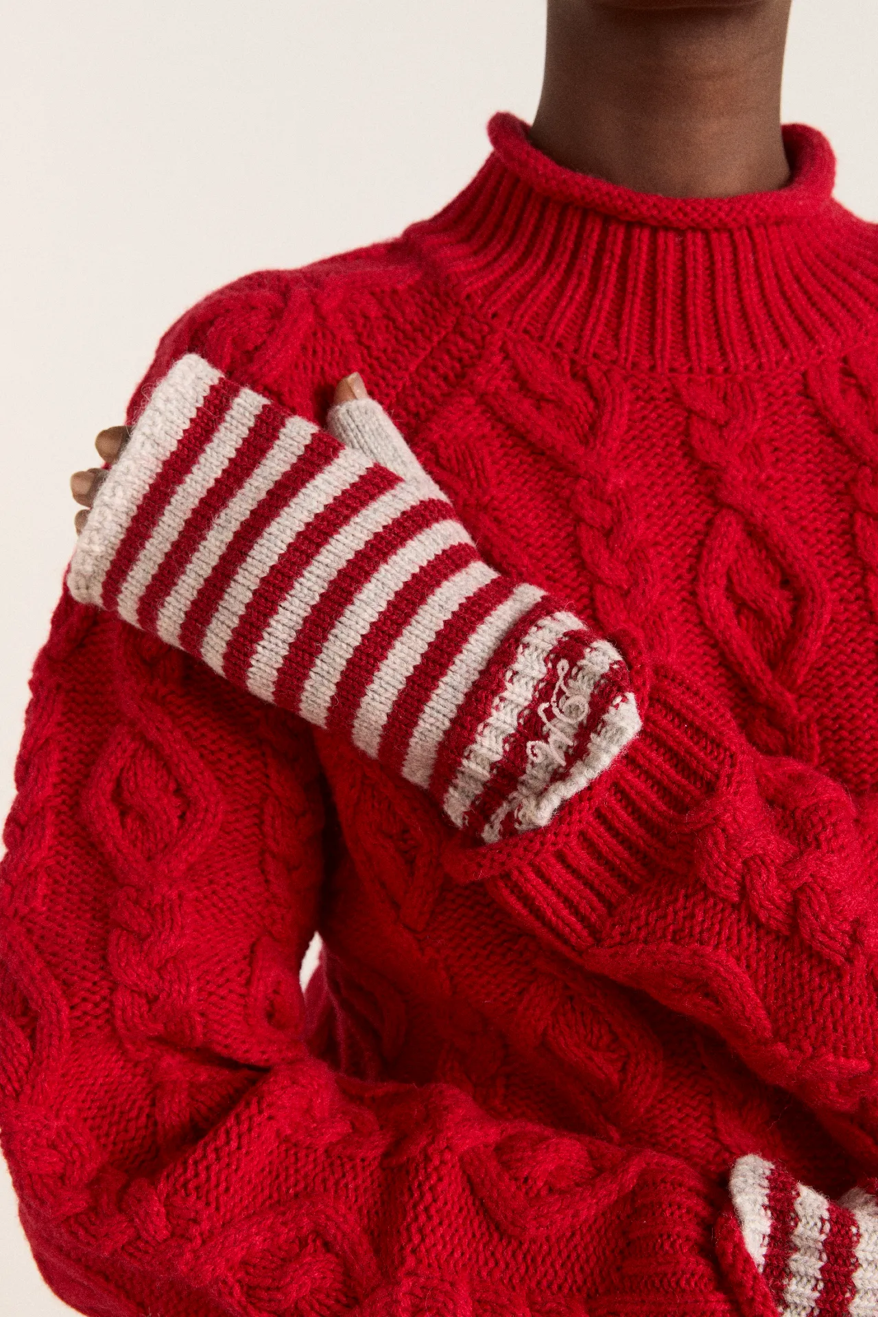 fingerless mittens - red / grey stripe sold by Damson Madder product image thumbnail 5