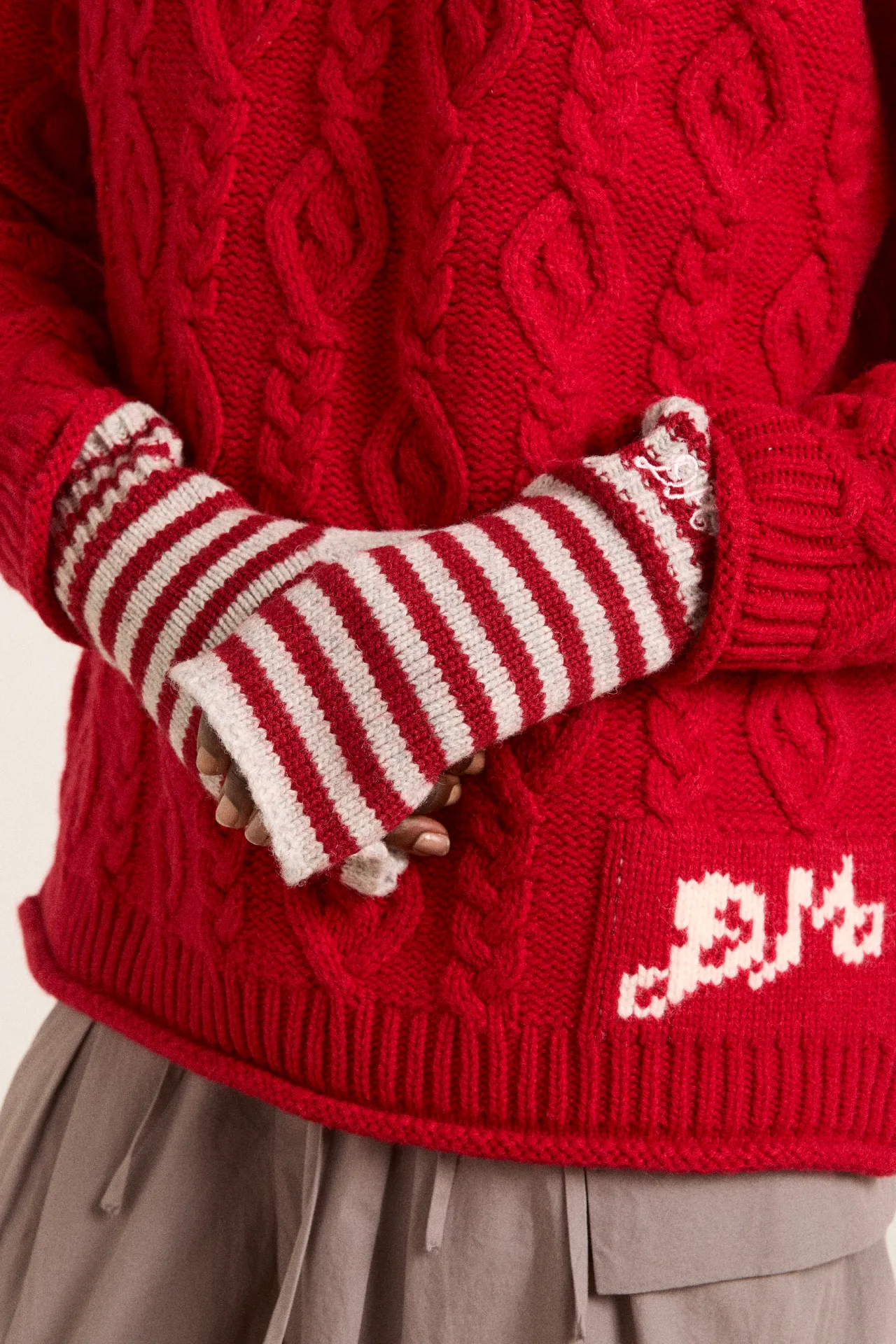 fingerless mittens - red / grey stripe sold by Damson Madder product image thumbnail 3
