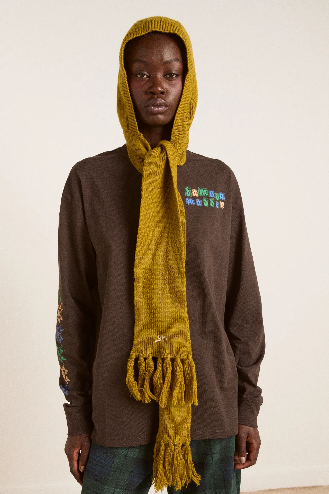 tassel hooded scarf - olive sold by Damson Madder product image thumbnail 2
