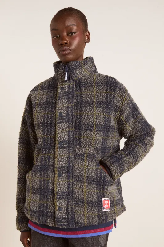 laurel borg jacket - grey marl olive pop check sold by Damson Madder