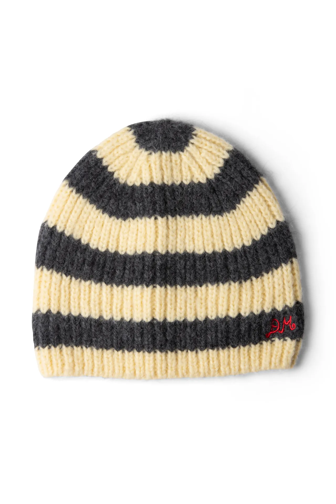 striped beanie - butter/charcoal sold by Damson Madder