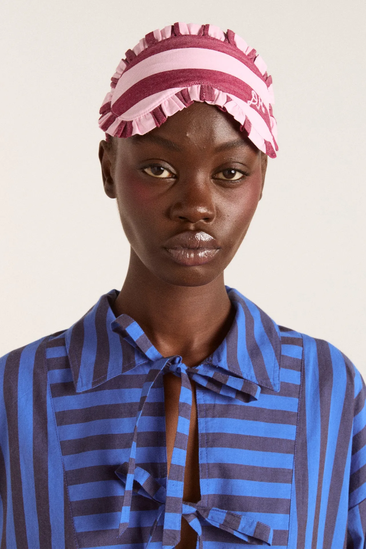 damson pj eye mask - burg/pink wide stripe sold by Damson Madder product image thumbnail 3