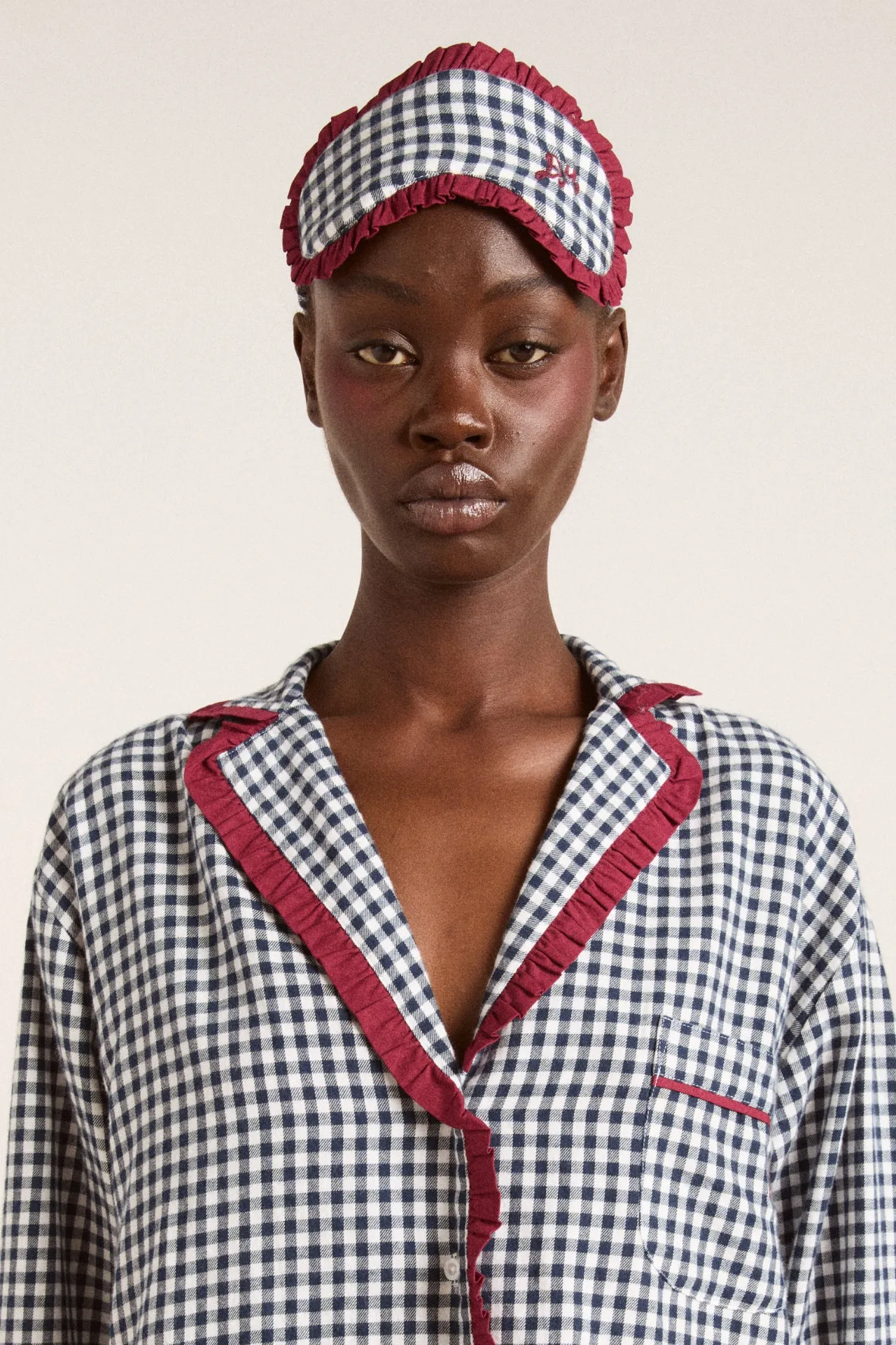 damson pj eye mask - navy gingham sold by Damson Madder product image thumbnail 3