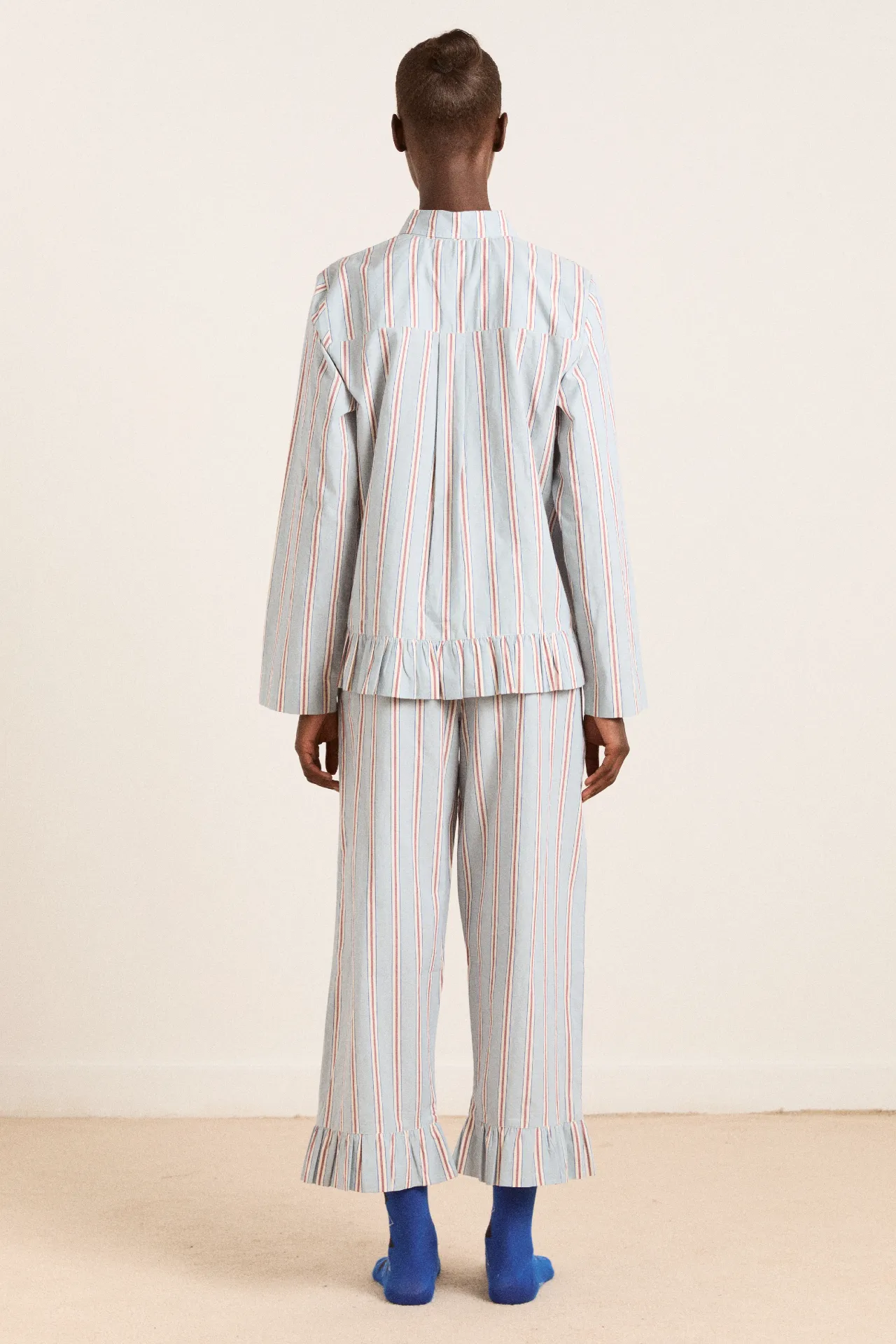 frill florie pj set - blue/burg stripe sold by Damson Madder product image thumbnail 4