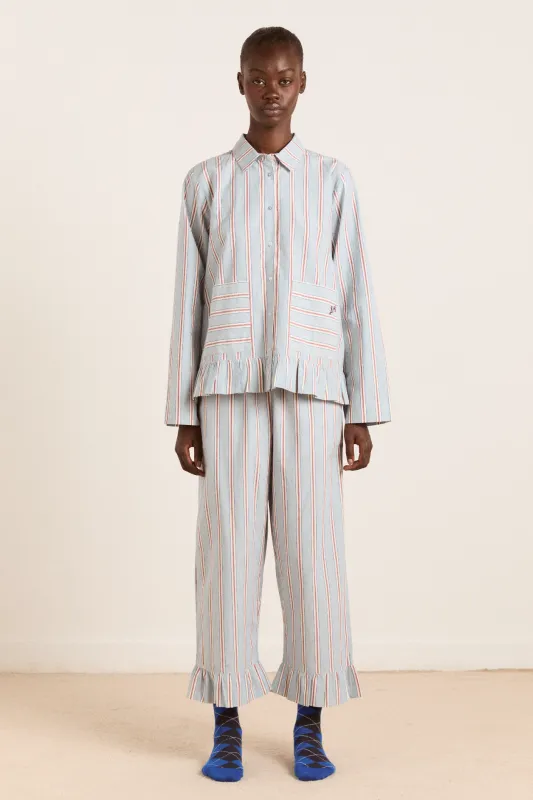 frill florie pj set - blue/burg stripe sold by Damson Madder