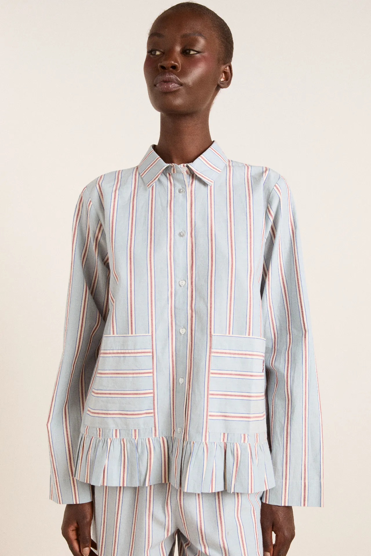 frill florie pj set - blue/burg stripe sold by Damson Madder product image thumbnail 2